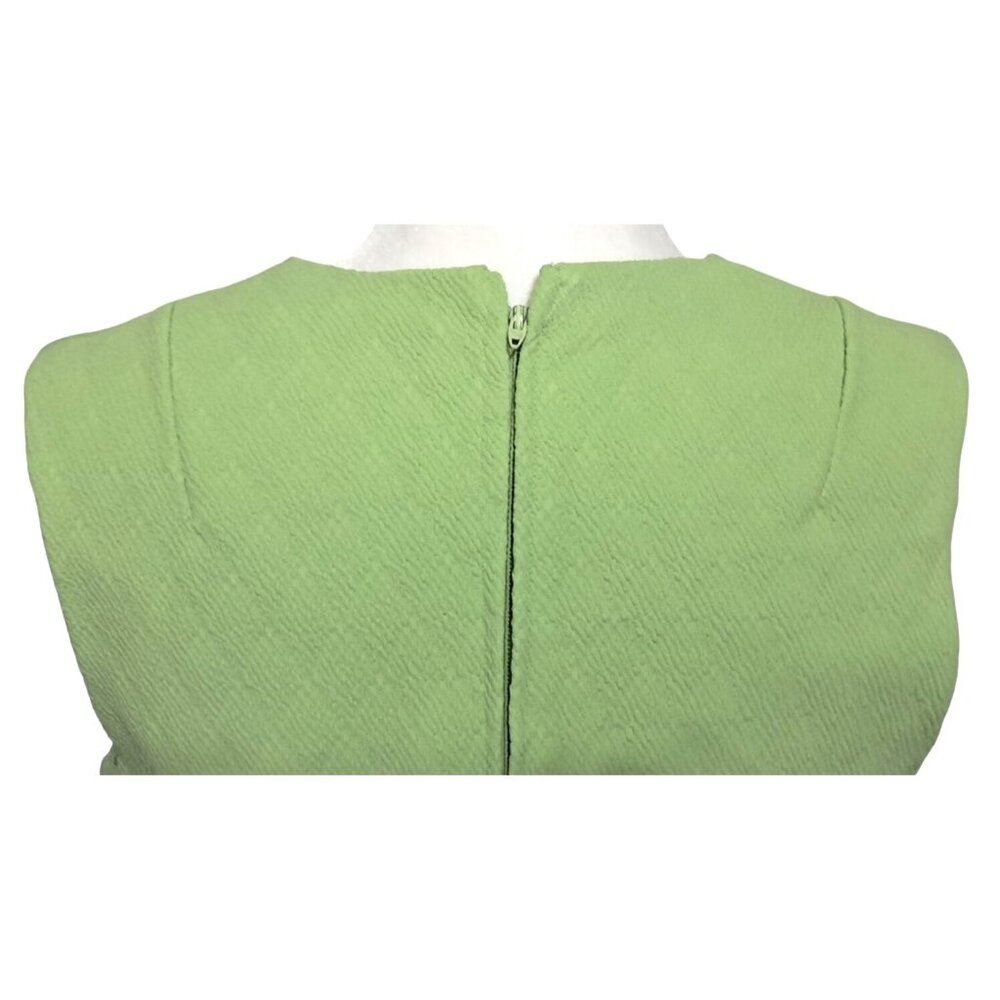Vintage Sleeveless Green Shift Dress with V-Neck Textured Hand Made - Picture 5 of 7